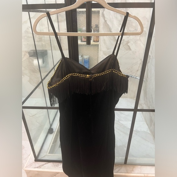 CLUES COLLECTION Vintage Velvet 20s Fringe Dress with Gold Lining- Black Size 12 - Picture 4 of 5
